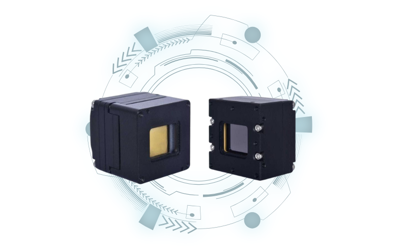 Xenics Cruis XP and Microcube XP image in front of tech graphic