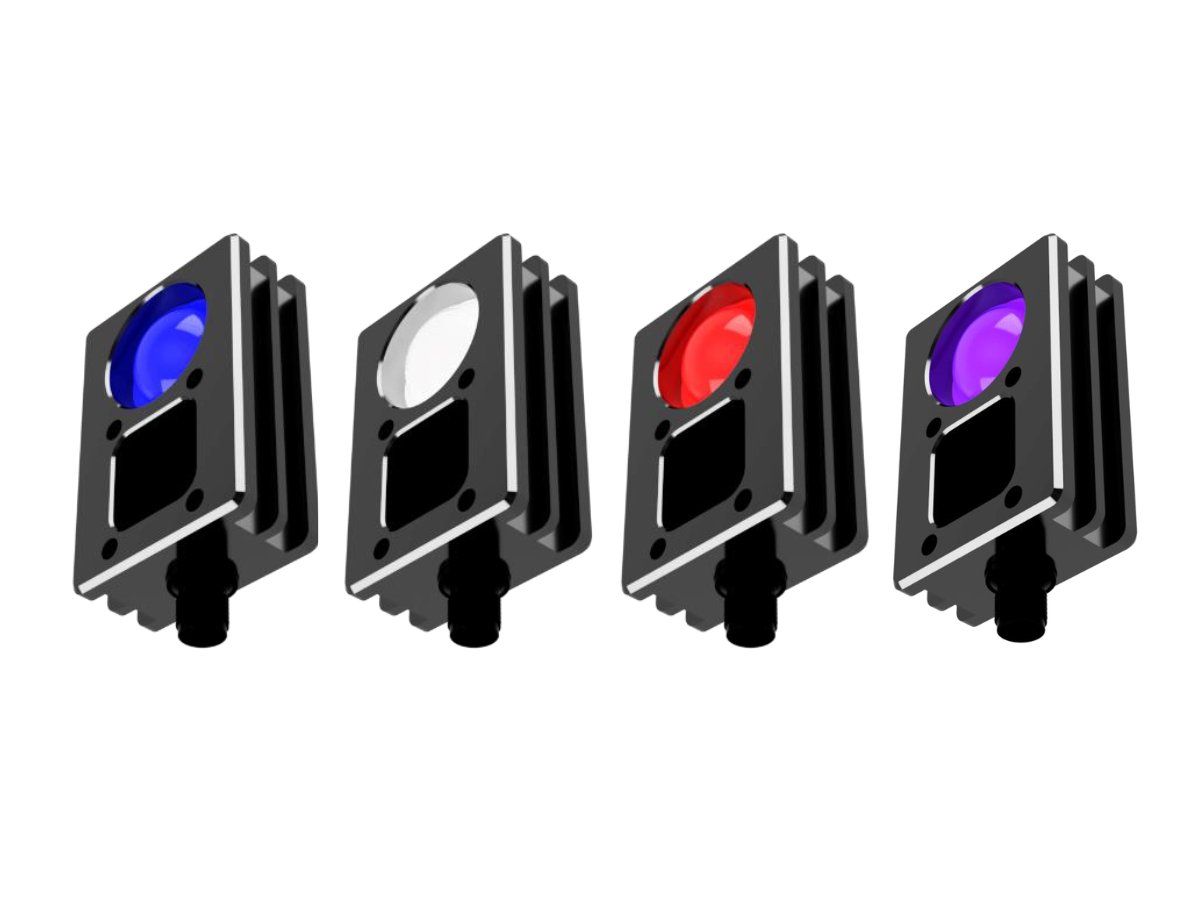 Different colours of GWI eyeball lights in a line