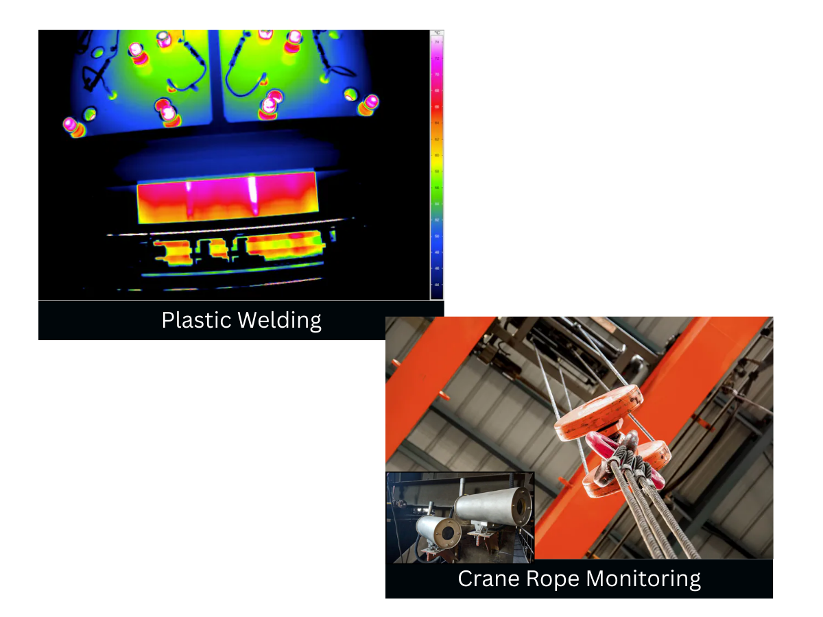 IR image of plastic welding and crane rope with IR cameras in protective housings