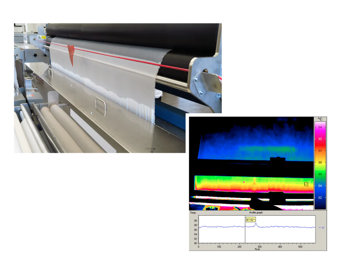 RGB mage of thin film in industrial inspection and corresponding IR image showing hotspot detection