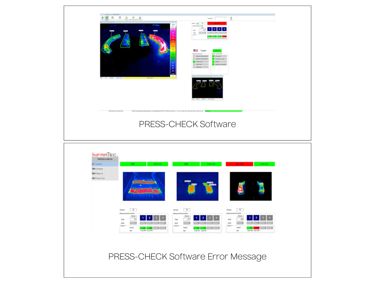 PRESS-CHECK Software user interfaces showing detection of defect patterns of a moulded