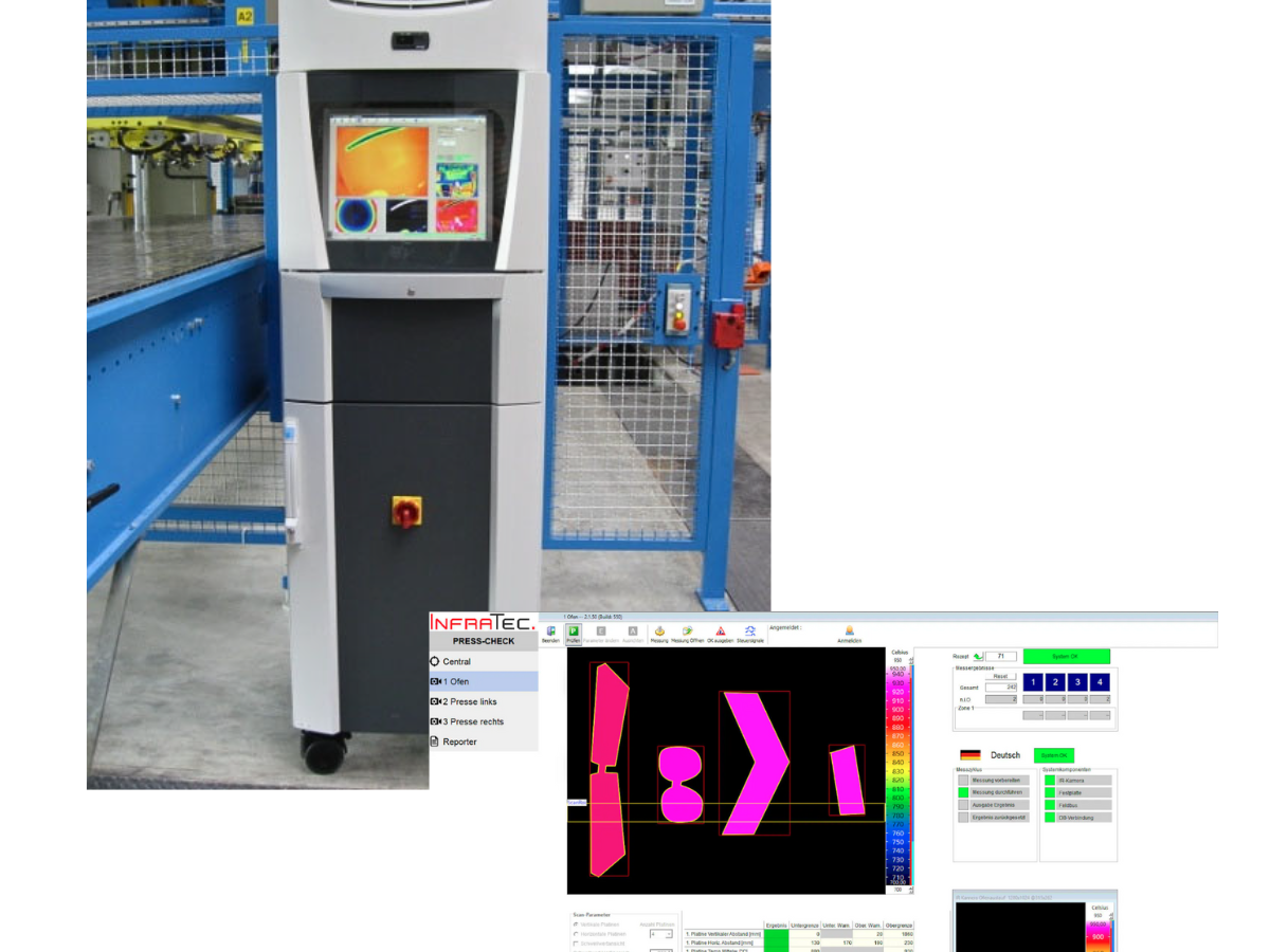 PRESS CHECK system installed in industrial environment with box showing graphic user interface of software