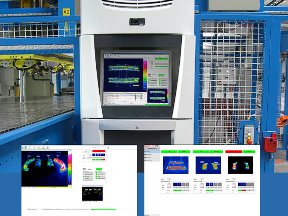 PRESS CHECK system installed in industrial environment with boxes showing graphic user interface of software