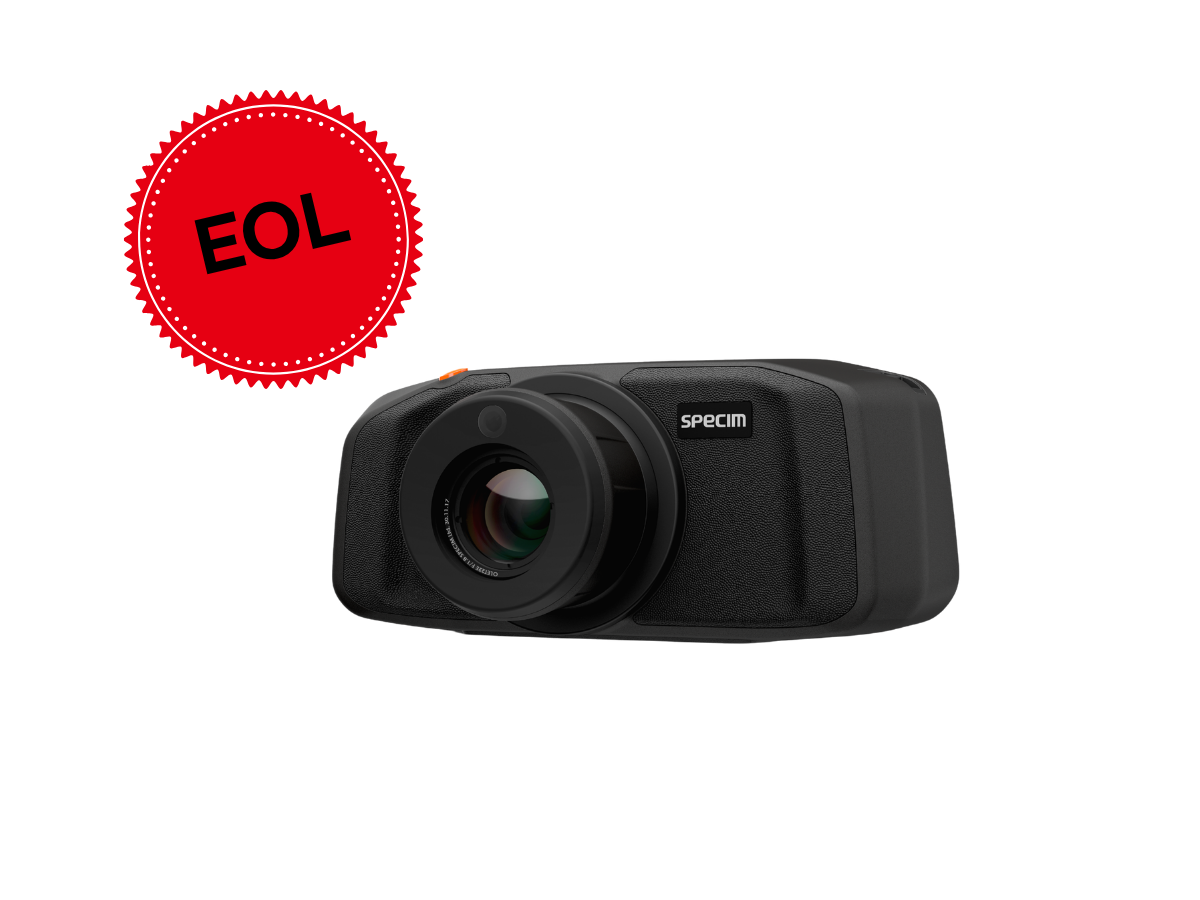 Specim IQ camera with EOL on red background