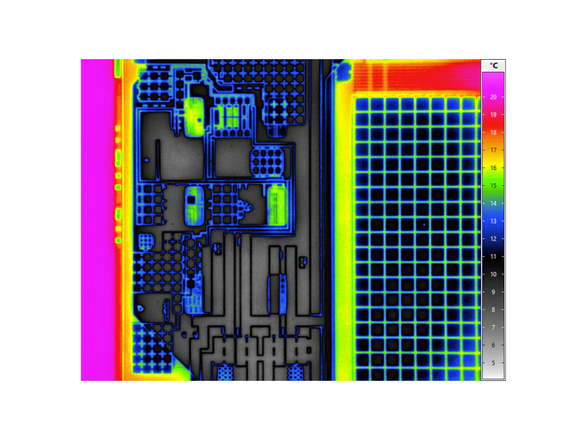 Structures on a microchip at 8x magnification