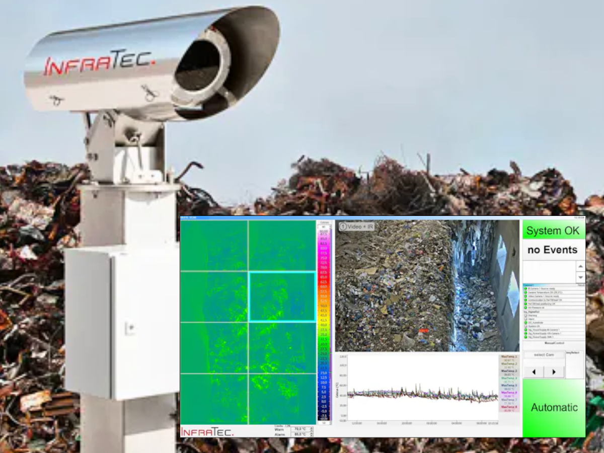 Waste scan system in front of stockpile of outdoor waste