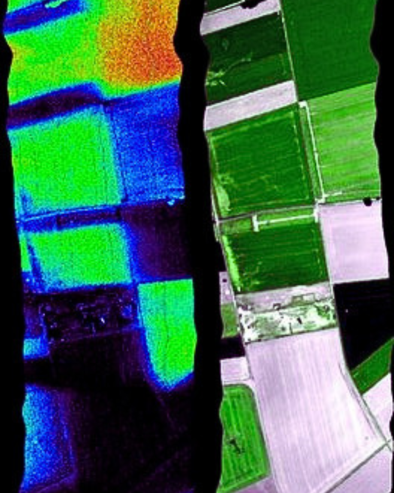 Airborne thermal imaging data of land beside RGB of same area